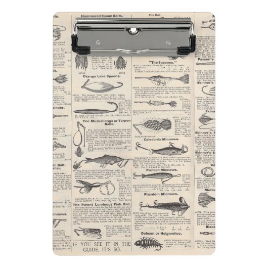 ヴィンテージ魚釣りルアー:アンティーク1900年代の漁師 ミニクリップボード (正面)