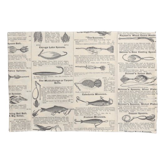 ヴィンテージ魚釣りルアー:アンティーク1900年代の漁師 枕カバー (正面)