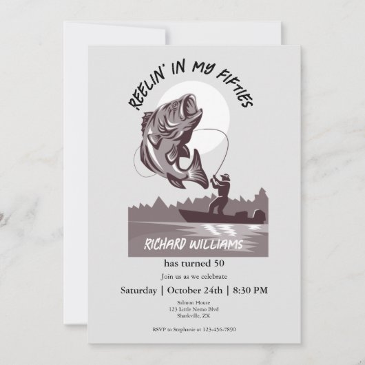 ヴィンテージ魚釣りレイクフィッシャーマン50誕生日 招待状 (正面)