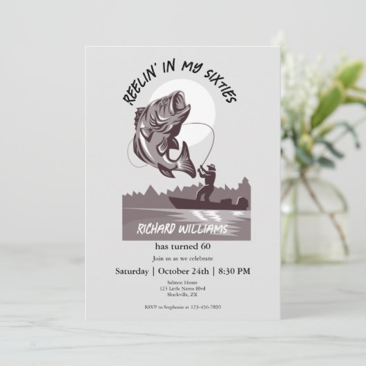 ヴィンテージ魚釣りレイクフィッシャーマン60誕生日 招待状 (スタンド正面)