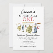 ヴィンテージ魚釣りロッドO-Fish-Ally One 1 Birthday 招待状 (正面)