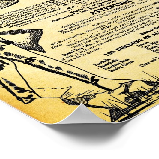 ヴィンテージ魚釣り店舗とタックルプリント ポスター (角)