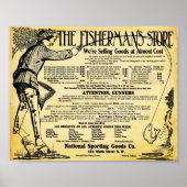 ヴィンテージ魚釣り店舗とタックルプリント ポスター (正面)