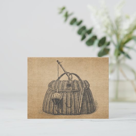 ヴィンテージ魚釣り用具箱はがき ポストカード (スタンド正面)