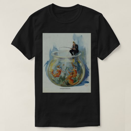 ヴィンテージ魚釣り1914年絵画金魚レディース Tシャツ (デザイン正面)
