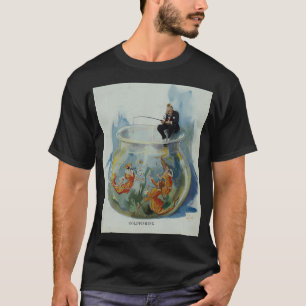 ヴィンテージ魚釣り1914年絵画金魚レディース Tシャツ