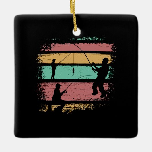 ヴィンテージ魚釣り セラミックオーナメント (正面)