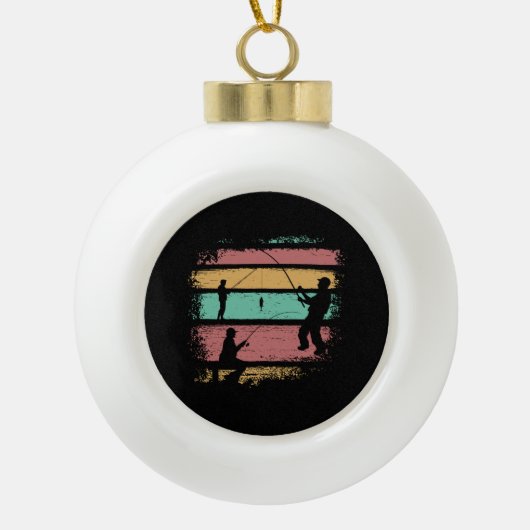 ヴィンテージ魚釣り セラミックボールオーナメント (正面)