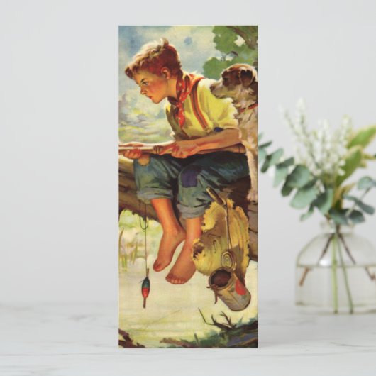 ヴィンテージ魚釣り、彼の子犬とワームの少年 (スタンド正面)