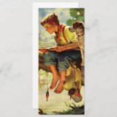 ヴィンテージ魚釣り、彼の子犬とワームの少年 (正面/裏面)