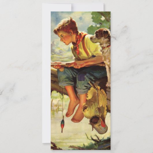 ヴィンテージ魚釣り、彼の子犬とワームの少年 (正面)