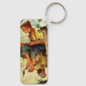 ヴィンテージ魚釣り、彼の子犬とワームの少年 キーホルダー (裏面)