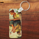ヴィンテージ魚釣り、彼の子犬とワームの少年 キーホルダー (裏面)