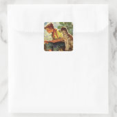 ヴィンテージ魚釣り、彼の子犬とワームの少年 スクエアシール (バッグ)