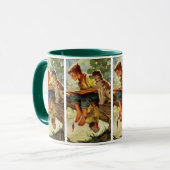 ヴィンテージ魚釣り、彼の子犬とワームの少年 マグカップ (正面左)