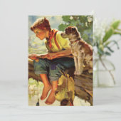 ヴィンテージ魚釣り、彼の子犬とワームの少年 招待状 (スタンド正面)