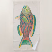 ヴィンテージ魚類科学イラストレーション ビーチタオル (正面)