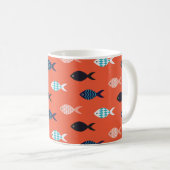 ヴィンテージ魚、サンゴの赤いパターン。 コーヒーマグカップ (正面右)