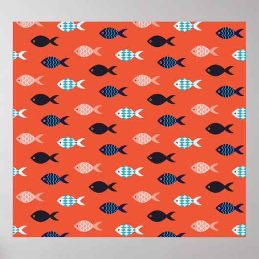 ヴィンテージ魚、サンゴの赤いパターン。 ポスター (正面)