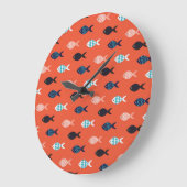 ヴィンテージ魚、サンゴの赤いパターン。 ラージ壁時計 (傾斜)