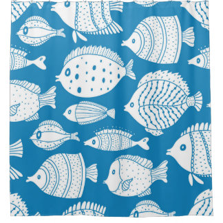 ヴィンテージ魚:装飾イラストレーションセット。 シャワーカーテン