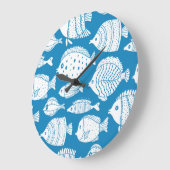 ヴィンテージ魚：装飾イラストレーションセット。 ラージ壁時計 (傾斜)