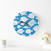 ヴィンテージ魚：装飾イラストレーションセット。 ラージ壁時計 (ホーム)