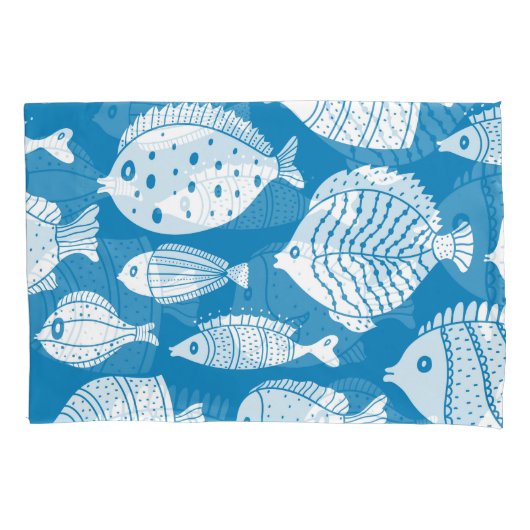 ヴィンテージ魚：装飾イラストレーションセット。 枕カバー (正面)