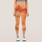 ヴィンテージ鮮やかオレンジ色クリームフローラスクリプト カプリレギンス (正面)