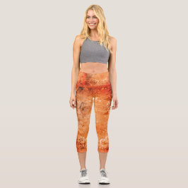 ヴィンテージ鮮やかオレンジ色クリームフローラスクリプト カプリレギンス