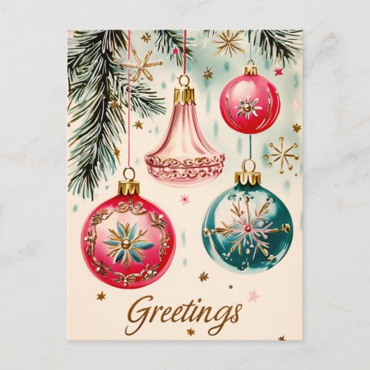 ヴィンテージ鮮やかクリスマスオーナメント ポストカード (正面)