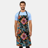 ヴィンテージ鮮やかフローラ刺繍模様 エプロン (着用した状態)