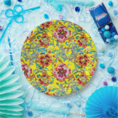 ヴィンテージ鮮やかフローラ刺繍模様 ペーパープレート (パーティー)