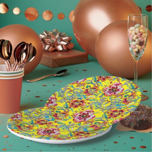 ヴィンテージ鮮やかフローラ刺繍模様 ペーパープレート (複数)