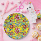 ヴィンテージ鮮やかフローラ刺繍模様 ペーパープレート (パーティー)