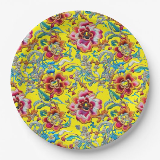 ヴィンテージ鮮やかフローラ刺繍模様 ペーパープレート