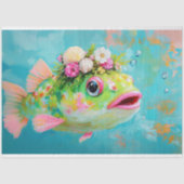 ヴィンテージ鮮やかフローラ魚の切り離し 薄葉紙 (正面)