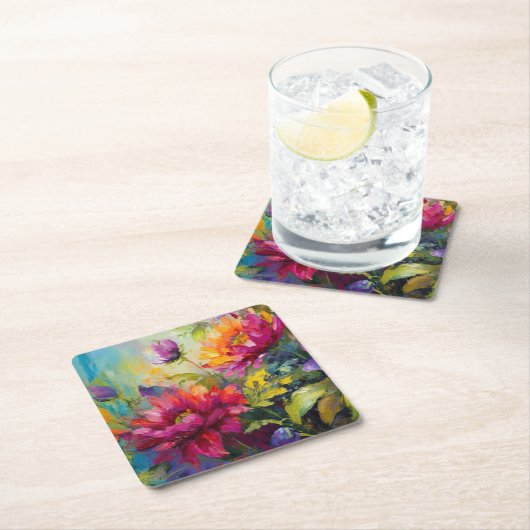 ヴィンテージ鮮やか絵を描フローラ スクエアペーパーコースター (インサイチュ)
