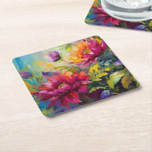 ヴィンテージ鮮やか絵を描フローラ スクエアペーパーコースター (アングル)