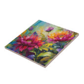 ヴィンテージ鮮やか絵を描フローラ タイル (側面)