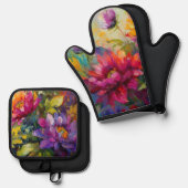 ヴィンテージ鮮やか絵を描フローラ 鍋つかみ&鍋敷きセット (正面/裏面)