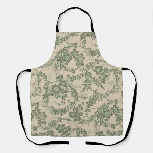 ヴィンテージ鮮やか緑花柄 エプロン (正面)