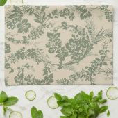 ヴィンテージ鮮やか緑花柄 キッチンタオル (折り畳み)