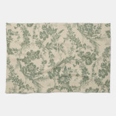 ヴィンテージ鮮やか緑花柄 キッチンタオル (横)