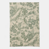 ヴィンテージ鮮やか緑花柄 キッチンタオル (縦)