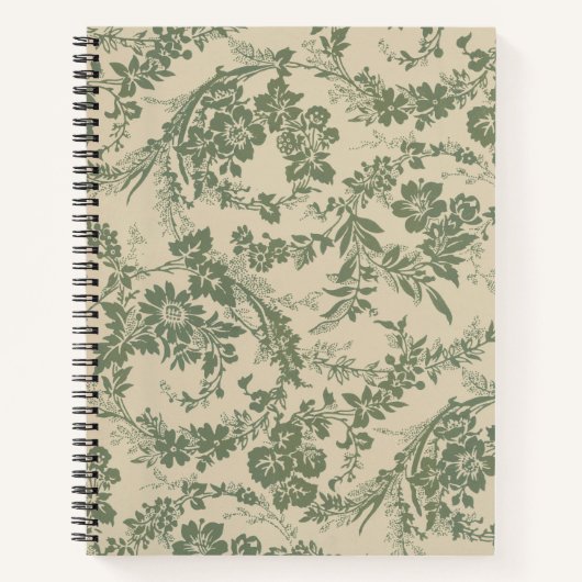 ヴィンテージ鮮やか緑花柄 ノートブック (正面)