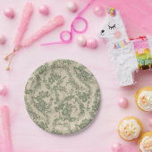 ヴィンテージ鮮やか緑花柄 ペーパープレート (パーティー)