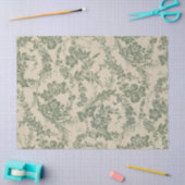 ヴィンテージ鮮やか緑花柄 薄葉紙 (クラフト)