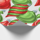 ヴィンテージ鮮やか赤と緑のクリスマスオーナメント ラッピングペーパー (角)
