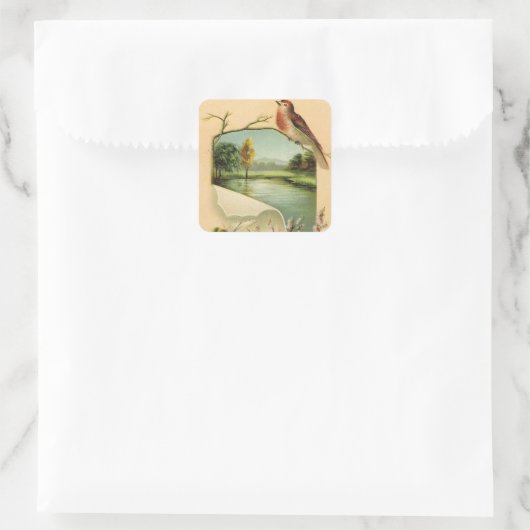 ヴィンテージ鳥おもしろい動物シール スクエアシール (バッグ)